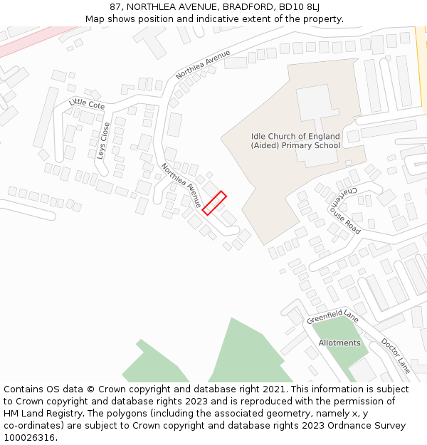 87, NORTHLEA AVENUE, BRADFORD, BD10 8LJ: Location map and indicative extent of plot