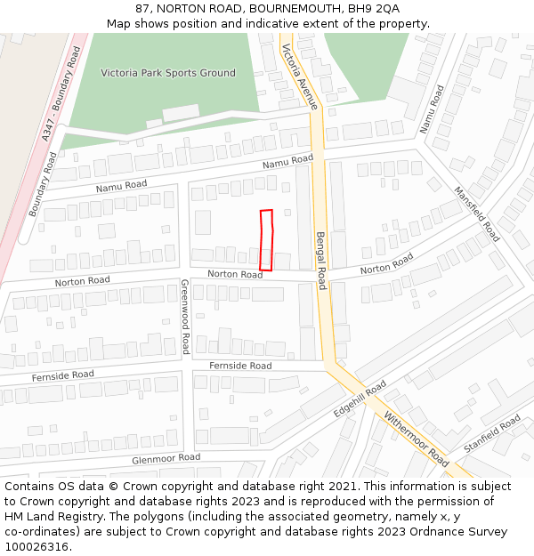 87, NORTON ROAD, BOURNEMOUTH, BH9 2QA: Location map and indicative extent of plot