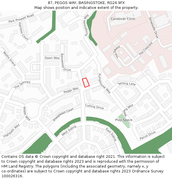 87, PEGGS WAY, BASINGSTOKE, RG24 9FX: Location map and indicative extent of plot