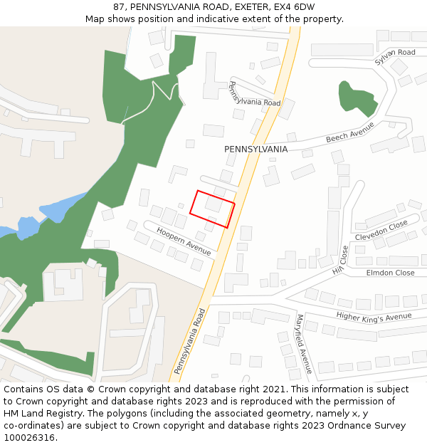 87, PENNSYLVANIA ROAD, EXETER, EX4 6DW: Location map and indicative extent of plot