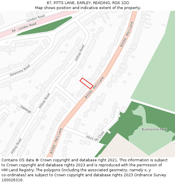 87, PITTS LANE, EARLEY, READING, RG6 1DD: Location map and indicative extent of plot