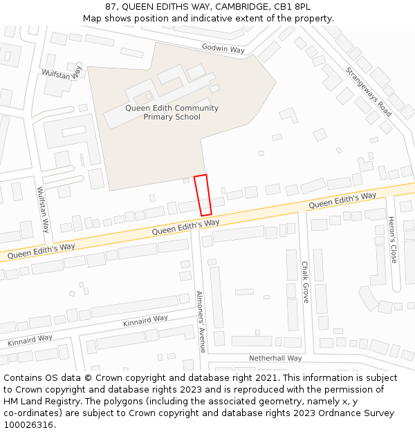 87, QUEEN EDITHS WAY, CAMBRIDGE, CB1 8PL: Location map and indicative extent of plot