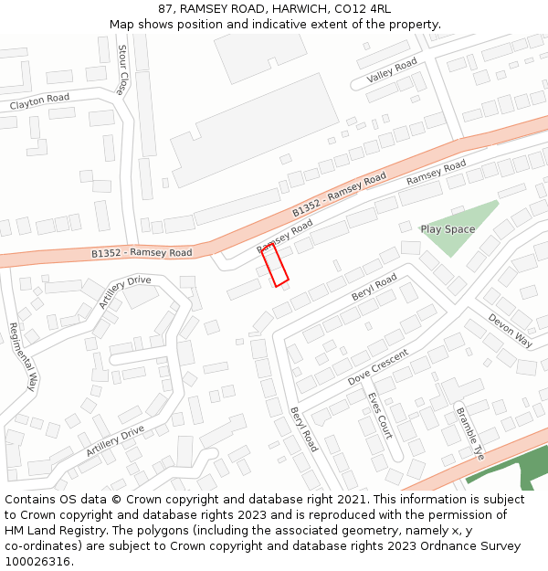 87, RAMSEY ROAD, HARWICH, CO12 4RL: Location map and indicative extent of plot