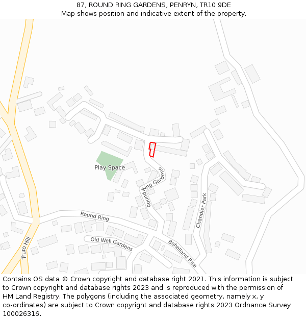 87, ROUND RING GARDENS, PENRYN, TR10 9DE: Location map and indicative extent of plot