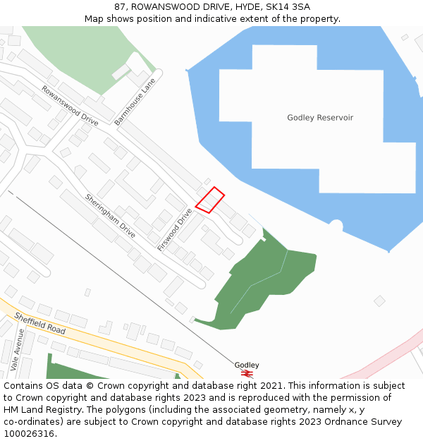 87, ROWANSWOOD DRIVE, HYDE, SK14 3SA: Location map and indicative extent of plot