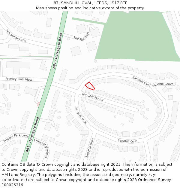 87, SANDHILL OVAL, LEEDS, LS17 8EF: Location map and indicative extent of plot