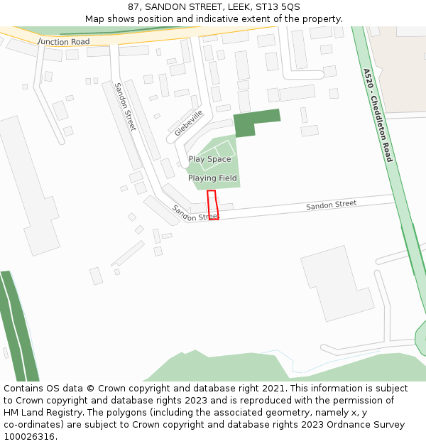 87, SANDON STREET, LEEK, ST13 5QS: Location map and indicative extent of plot