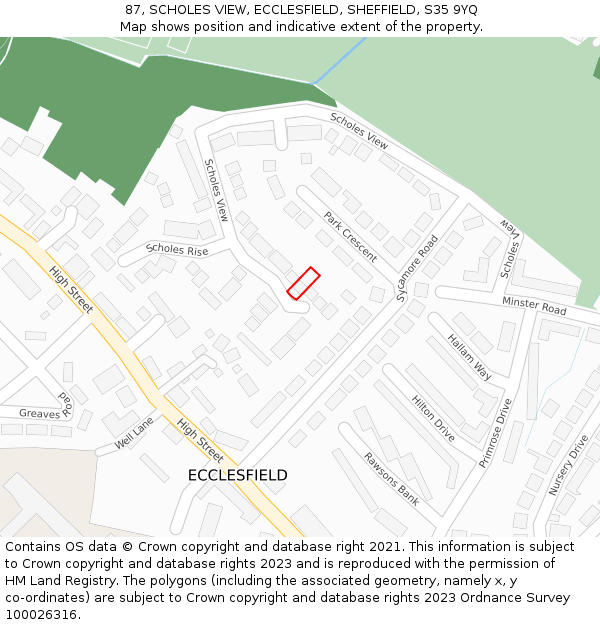 87, SCHOLES VIEW, ECCLESFIELD, SHEFFIELD, S35 9YQ: Location map and indicative extent of plot