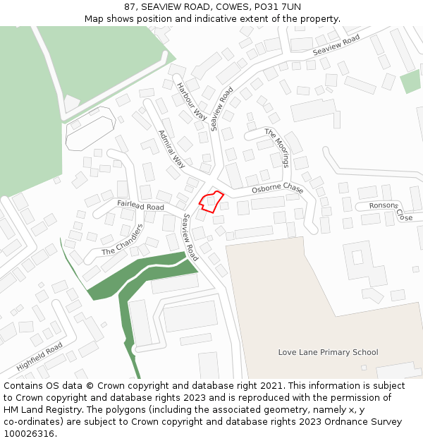 87, SEAVIEW ROAD, COWES, PO31 7UN: Location map and indicative extent of plot