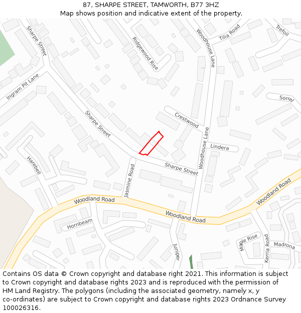 87, SHARPE STREET, TAMWORTH, B77 3HZ: Location map and indicative extent of plot