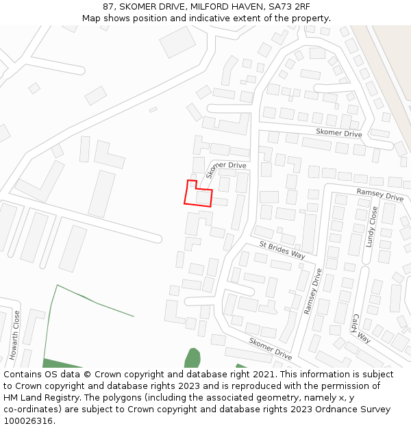 87, SKOMER DRIVE, MILFORD HAVEN, SA73 2RF: Location map and indicative extent of plot