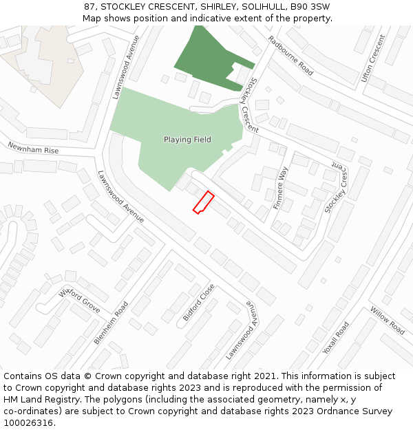 87, STOCKLEY CRESCENT, SHIRLEY, SOLIHULL, B90 3SW: Location map and indicative extent of plot