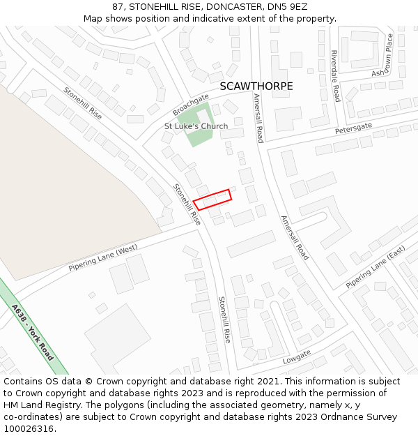 87, STONEHILL RISE, DONCASTER, DN5 9EZ: Location map and indicative extent of plot