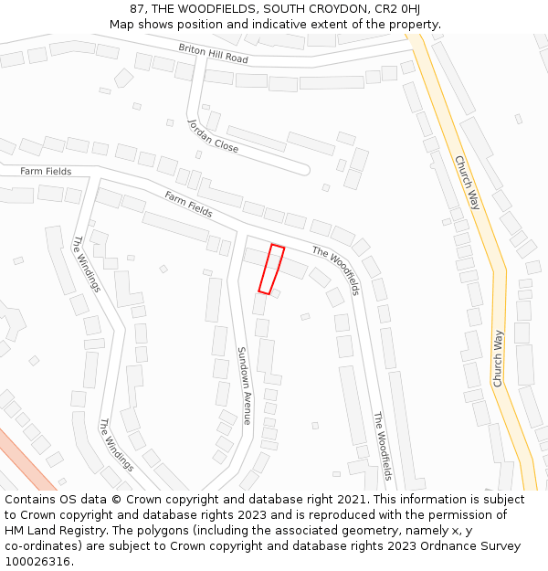 87, THE WOODFIELDS, SOUTH CROYDON, CR2 0HJ: Location map and indicative extent of plot