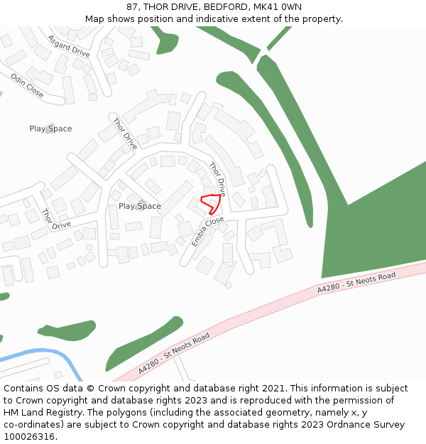 87, THOR DRIVE, BEDFORD, MK41 0WN: Location map and indicative extent of plot