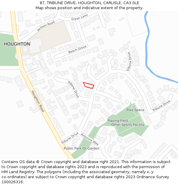 87, TRIBUNE DRIVE, HOUGHTON, CARLISLE, CA3 0LE: Location map and indicative extent of plot
