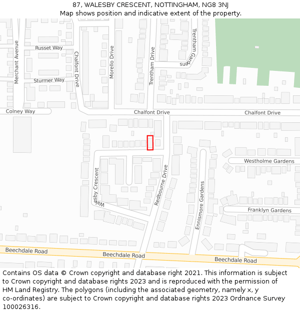 87, WALESBY CRESCENT, NOTTINGHAM, NG8 3NJ: Location map and indicative extent of plot