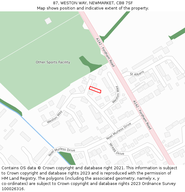 87, WESTON WAY, NEWMARKET, CB8 7SF: Location map and indicative extent of plot