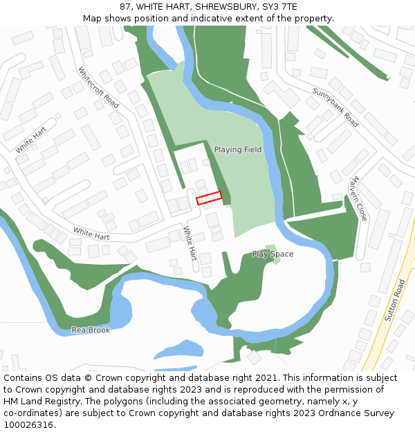 87, WHITE HART, SHREWSBURY, SY3 7TE: Location map and indicative extent of plot