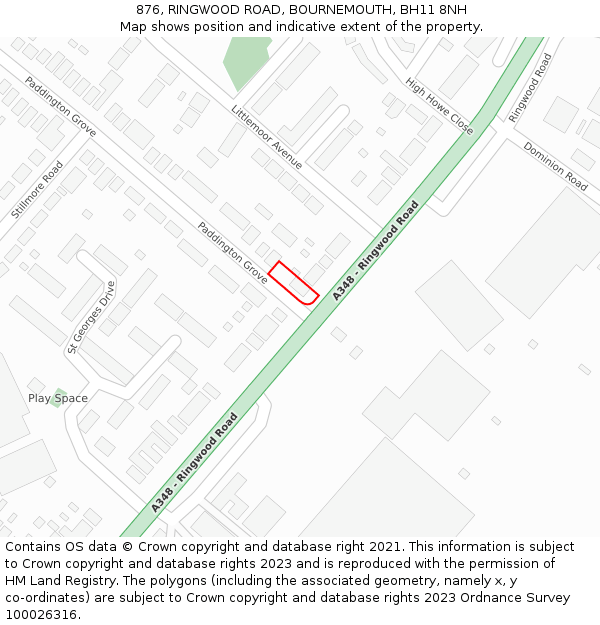 876, RINGWOOD ROAD, BOURNEMOUTH, BH11 8NH: Location map and indicative extent of plot