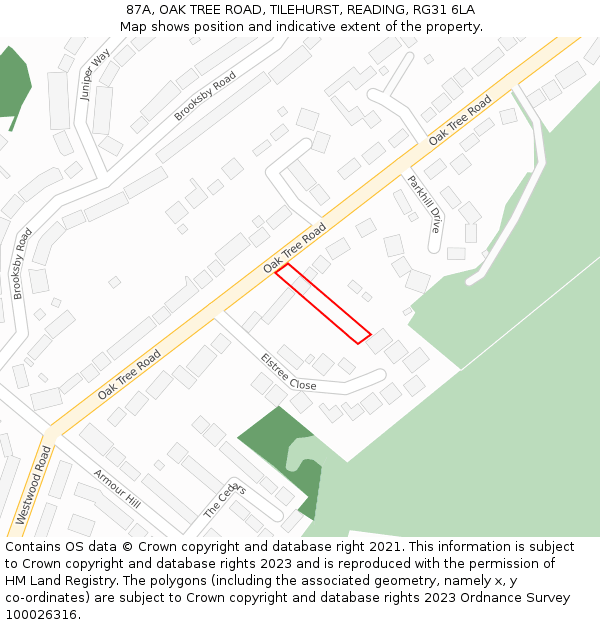 87A, OAK TREE ROAD, TILEHURST, READING, RG31 6LA: Location map and indicative extent of plot