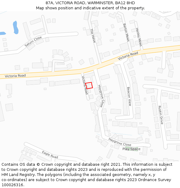 87A, VICTORIA ROAD, WARMINSTER, BA12 8HD: Location map and indicative extent of plot