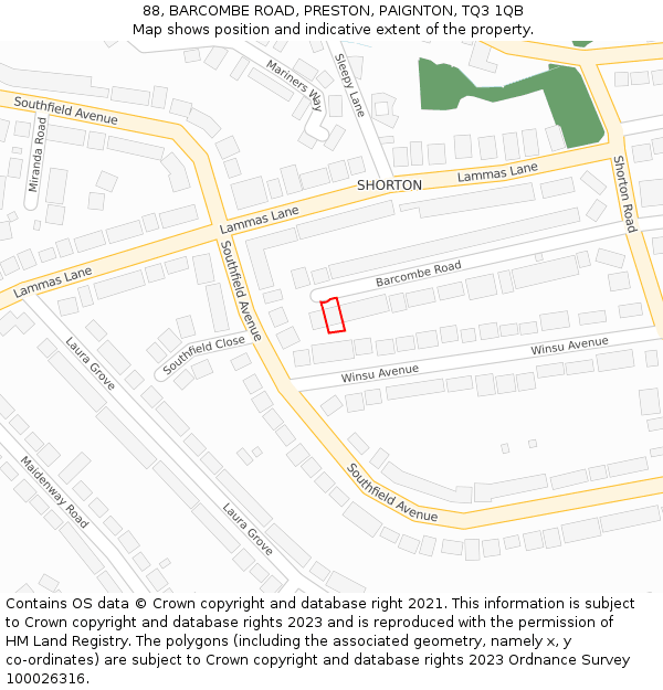 88, BARCOMBE ROAD, PRESTON, PAIGNTON, TQ3 1QB: Location map and indicative extent of plot