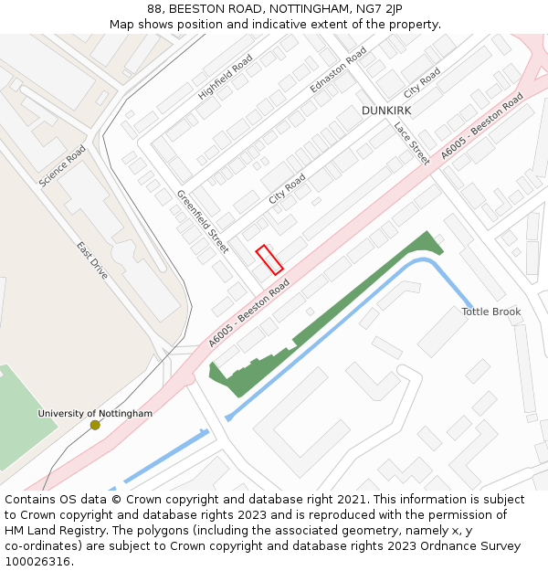88, BEESTON ROAD, NOTTINGHAM, NG7 2JP: Location map and indicative extent of plot