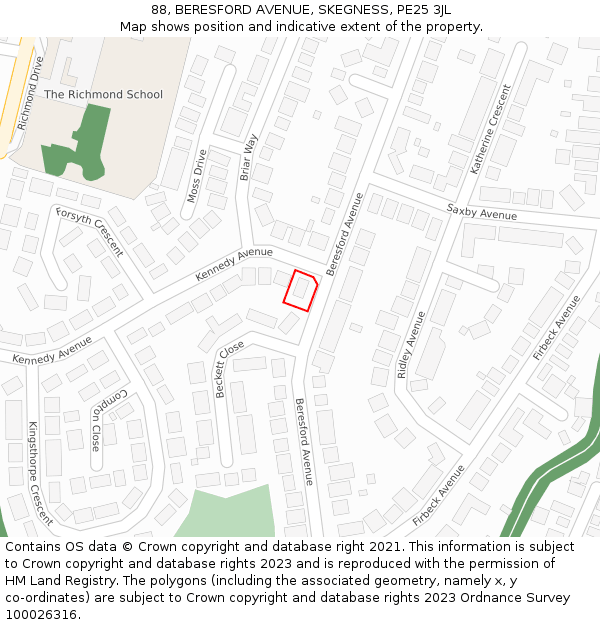 88, BERESFORD AVENUE, SKEGNESS, PE25 3JL: Location map and indicative extent of plot