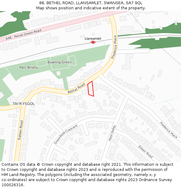 88, BETHEL ROAD, LLANSAMLET, SWANSEA, SA7 9QL: Location map and indicative extent of plot