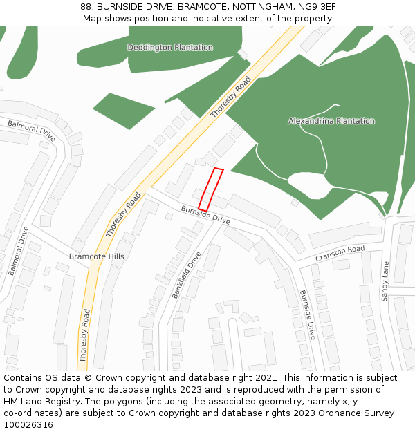 88, BURNSIDE DRIVE, BRAMCOTE, NOTTINGHAM, NG9 3EF: Location map and indicative extent of plot