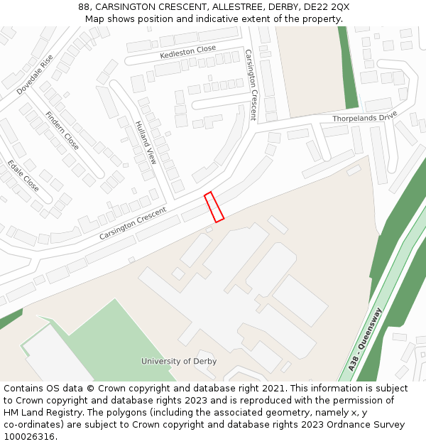 88, CARSINGTON CRESCENT, ALLESTREE, DERBY, DE22 2QX: Location map and indicative extent of plot