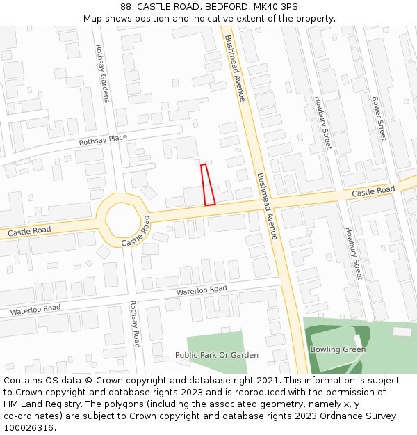 88, CASTLE ROAD, BEDFORD, MK40 3PS: Location map and indicative extent of plot