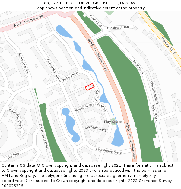 88, CASTLERIDGE DRIVE, GREENHITHE, DA9 9WT: Location map and indicative extent of plot