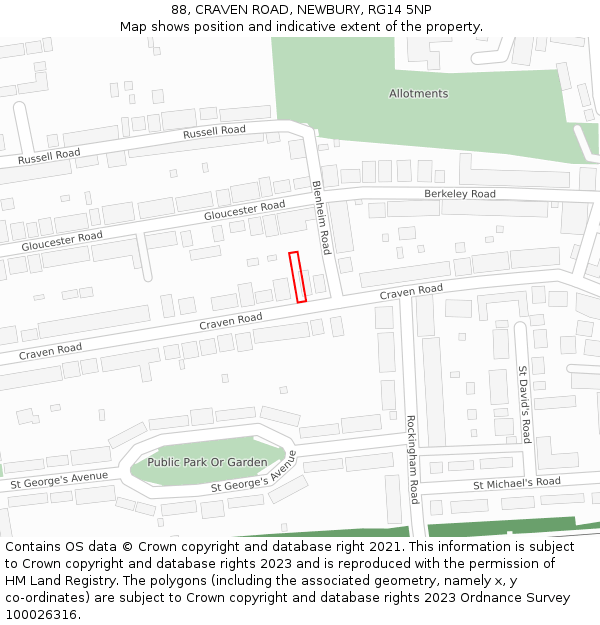 88, CRAVEN ROAD, NEWBURY, RG14 5NP: Location map and indicative extent of plot