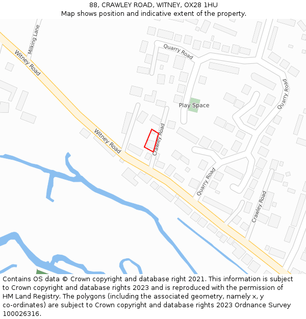 88, CRAWLEY ROAD, WITNEY, OX28 1HU: Location map and indicative extent of plot