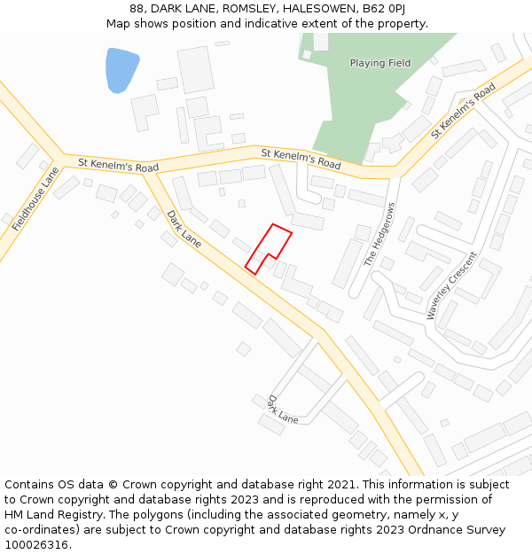 88, DARK LANE, ROMSLEY, HALESOWEN, B62 0PJ: Location map and indicative extent of plot