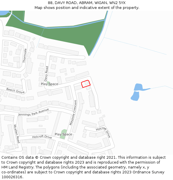 88, DAVY ROAD, ABRAM, WIGAN, WN2 5YX: Location map and indicative extent of plot