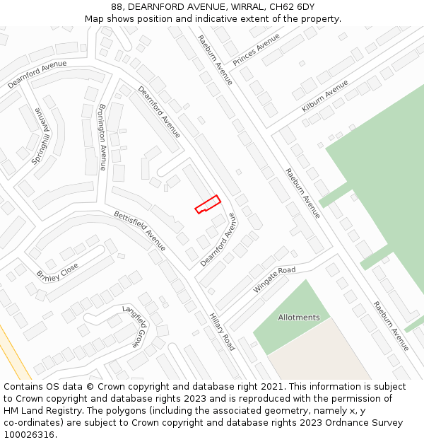 88, DEARNFORD AVENUE, WIRRAL, CH62 6DY: Location map and indicative extent of plot