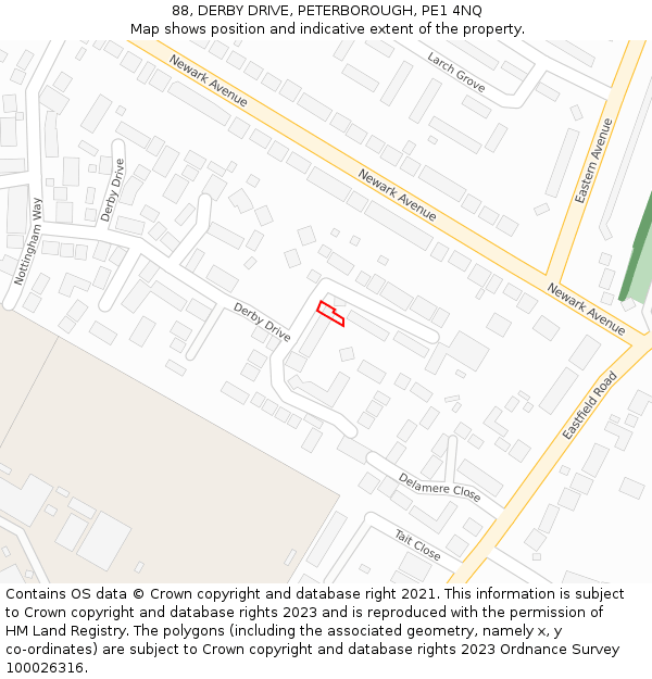 88, DERBY DRIVE, PETERBOROUGH, PE1 4NQ: Location map and indicative extent of plot