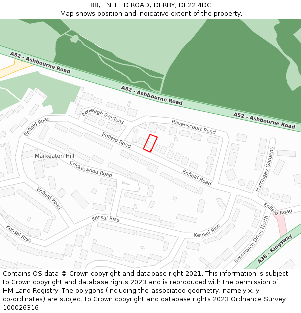 88, ENFIELD ROAD, DERBY, DE22 4DG: Location map and indicative extent of plot
