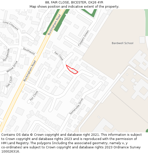 88, FAIR CLOSE, BICESTER, OX26 4YR: Location map and indicative extent of plot