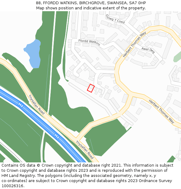 88, FFORDD WATKINS, BIRCHGROVE, SWANSEA, SA7 0HP: Location map and indicative extent of plot