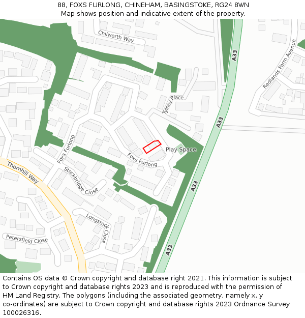 88, FOXS FURLONG, CHINEHAM, BASINGSTOKE, RG24 8WN: Location map and indicative extent of plot