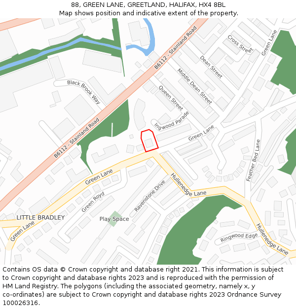 88, GREEN LANE, GREETLAND, HALIFAX, HX4 8BL: Location map and indicative extent of plot