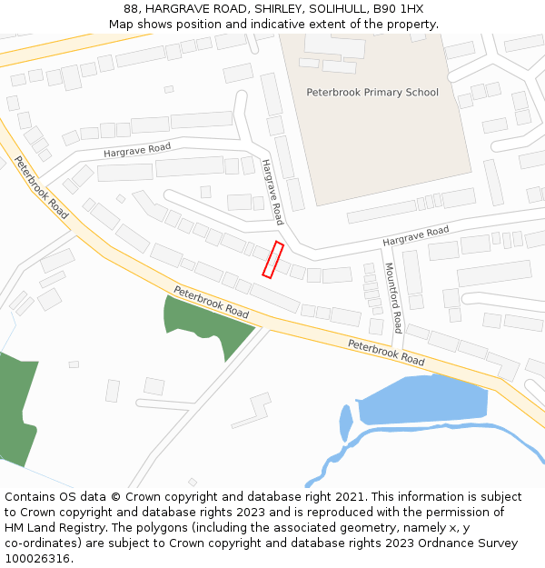 88, HARGRAVE ROAD, SHIRLEY, SOLIHULL, B90 1HX: Location map and indicative extent of plot