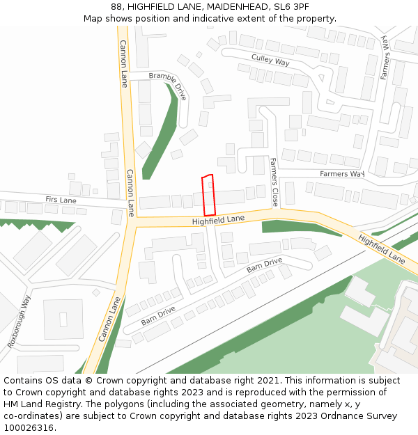 88, HIGHFIELD LANE, MAIDENHEAD, SL6 3PF: Location map and indicative extent of plot