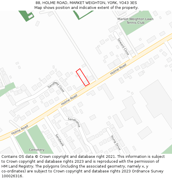 88, HOLME ROAD, MARKET WEIGHTON, YORK, YO43 3ES: Location map and indicative extent of plot