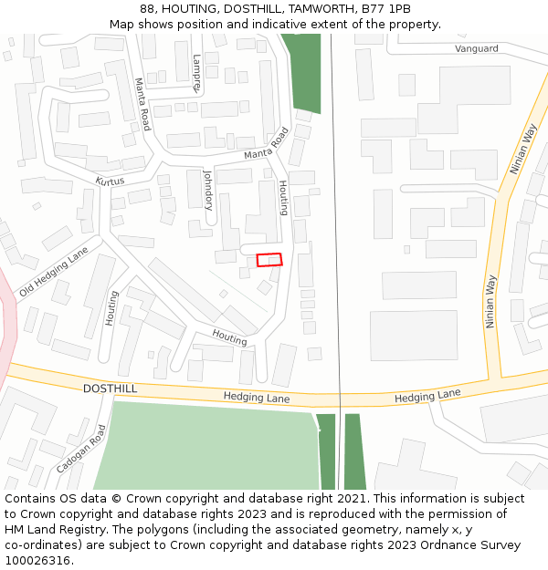 88, HOUTING, DOSTHILL, TAMWORTH, B77 1PB: Location map and indicative extent of plot