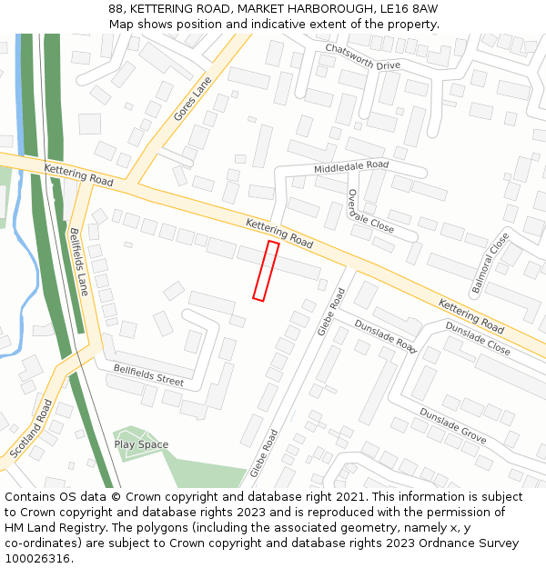 88, KETTERING ROAD, MARKET HARBOROUGH, LE16 8AW: Location map and indicative extent of plot